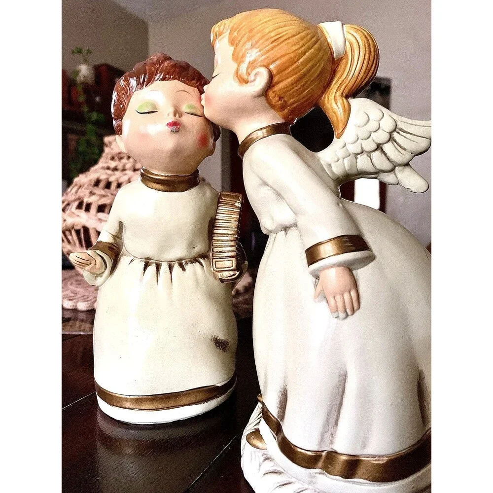 MCM Christmas Kissing Angel Set 2 Papier Mache Choir Children Japan Vintage 9.5